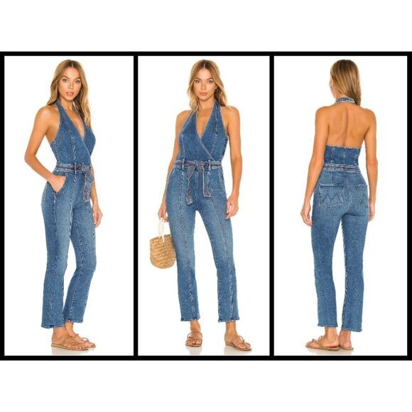 💕MOTHER DENIM💕 Halter Hustler Jumpsuit Ankle A Groovy Kind of Love 34 70s - Picture 5 of 16